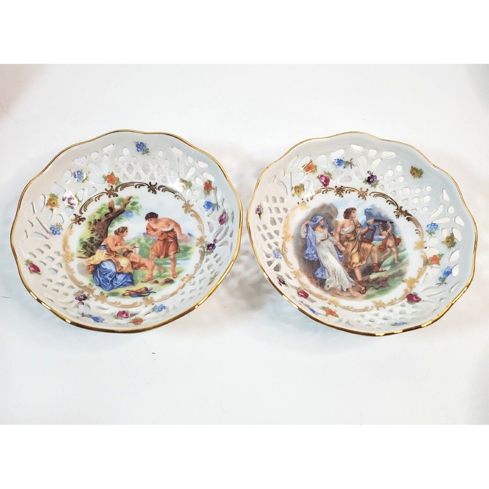 2 Vintage Schumann Arzberg Bavaria Reticulated Pierced 4" Bowl Courting Couple